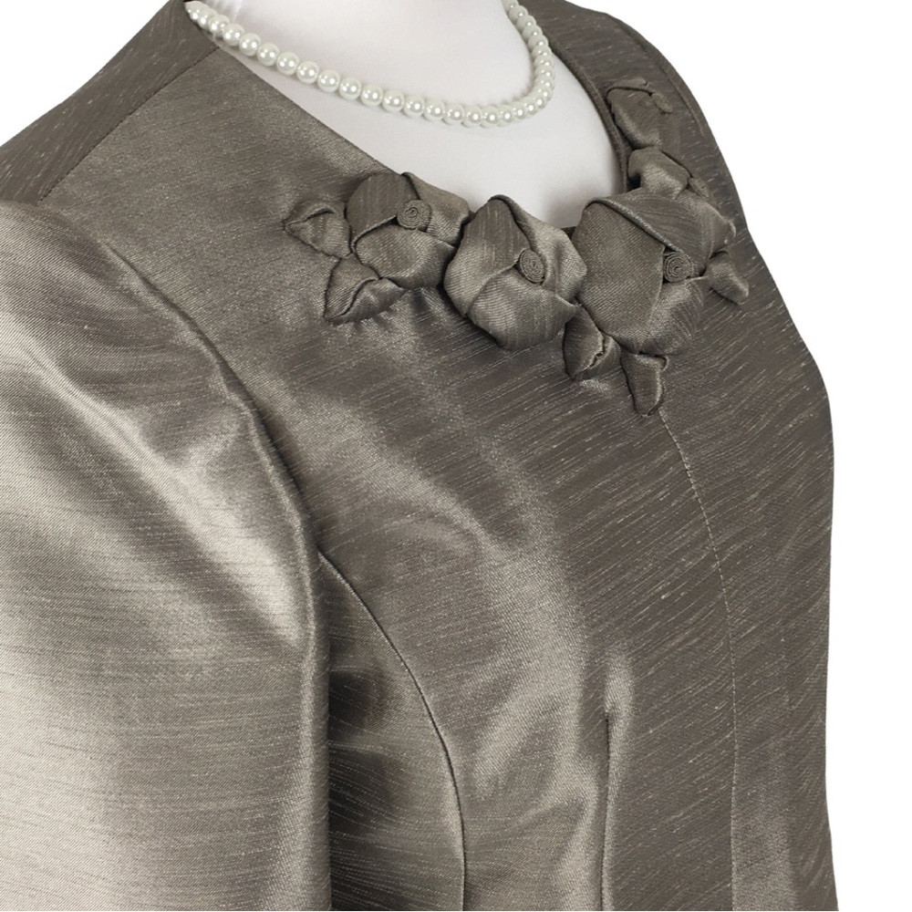 Kasper 2 Piece Gold Champagne 3/4 Sleeve A-line Skirt Blazer Petite Set size 8 - Picture 7 of 16